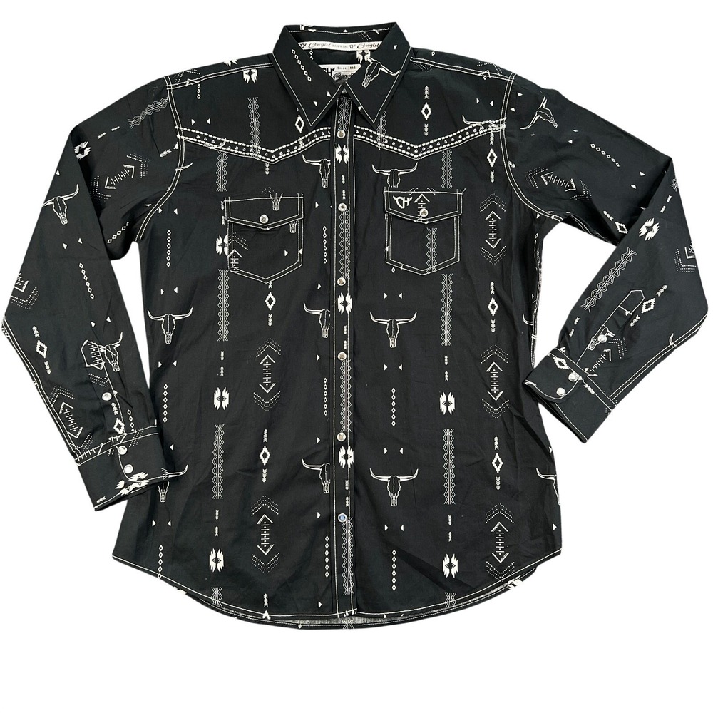 Cowgirl Hardware Girls Large/XL Western Shirt Black Aztec Skull Pearl Snap Rodeo